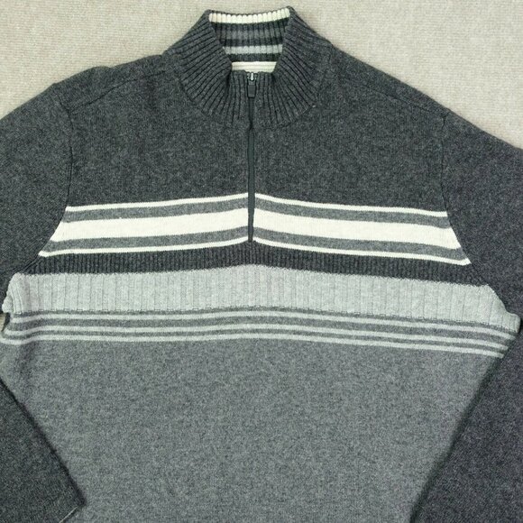 Eddie Bauer Men's XL Cotton  Mock Turtleneck Striped Gray Sweater - Picture 2 of 5